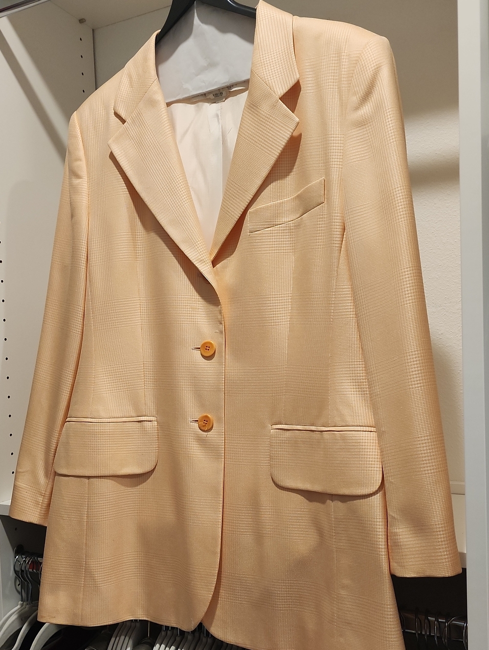 Escada Light Peach Checked Single-Breasted Blazer